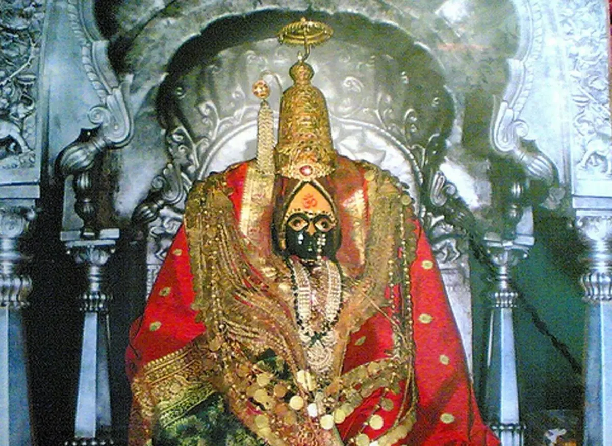 Banner image of Aai Tulja Bhavani, depicting the revered Hindu goddess Tulja Bhavani adorned in traditional attire, with vibrant decorations and a divine aura.